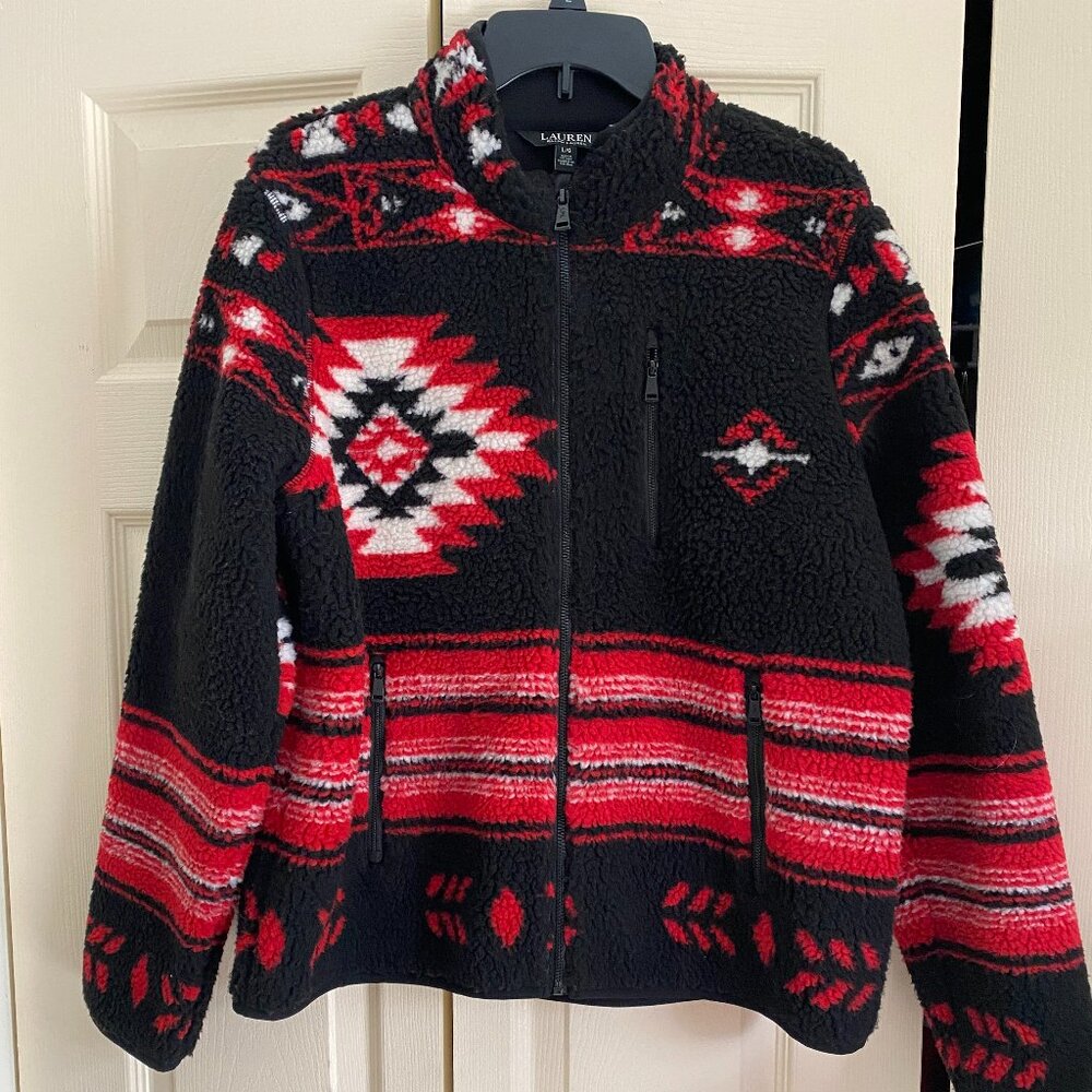 Lauren Ralph Lauren Active Tribal Blanket Print Fleece Full Zip Jacket  LARGE